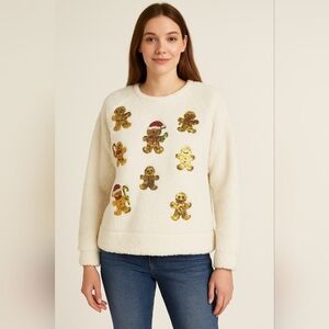George Festive Holiday Popover Ivory Cream Sweater S